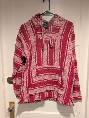 Baja Billy's Pink Striped Poncho With Hood